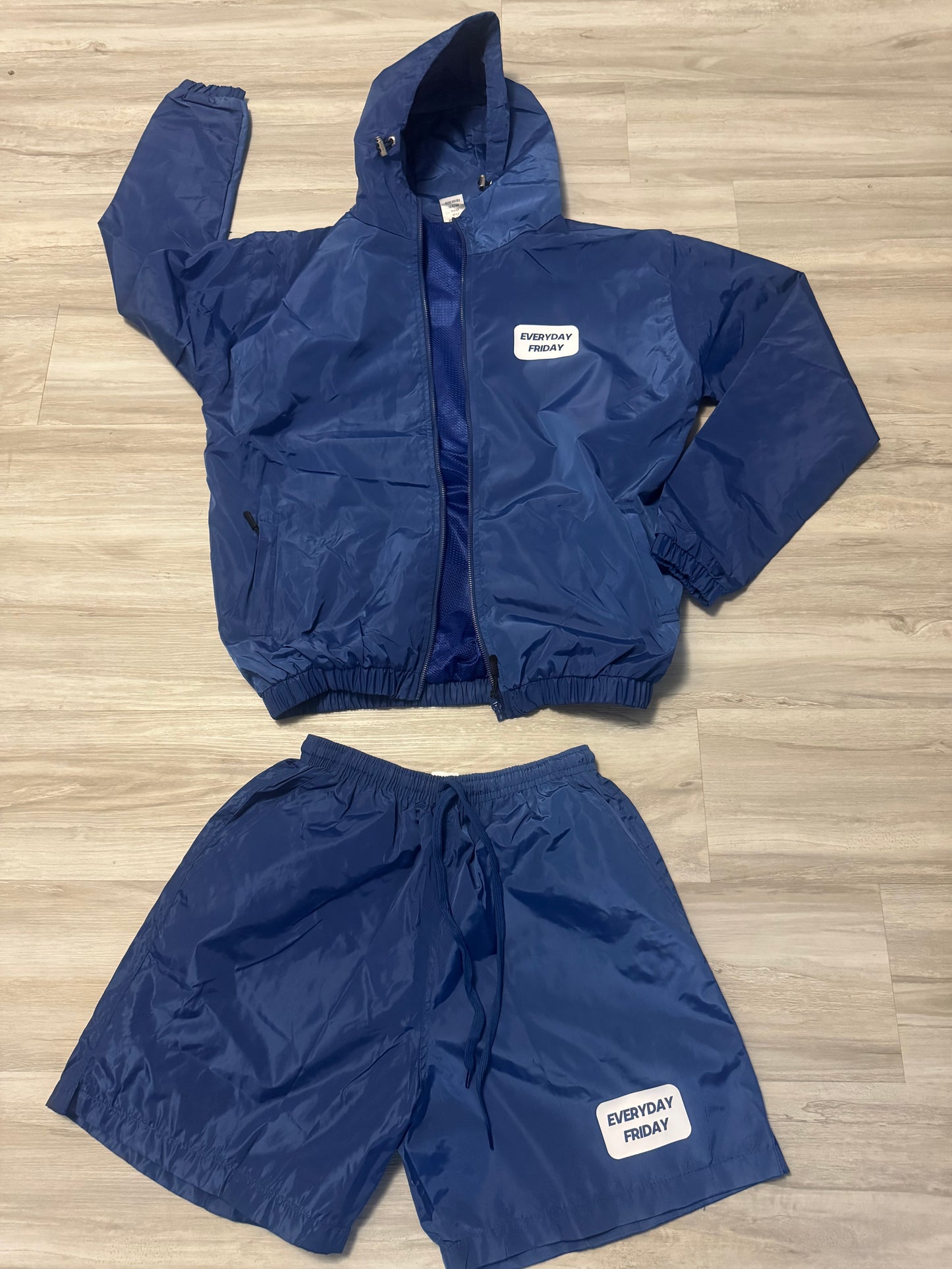 Blue Reflective Windbreaker Short Set