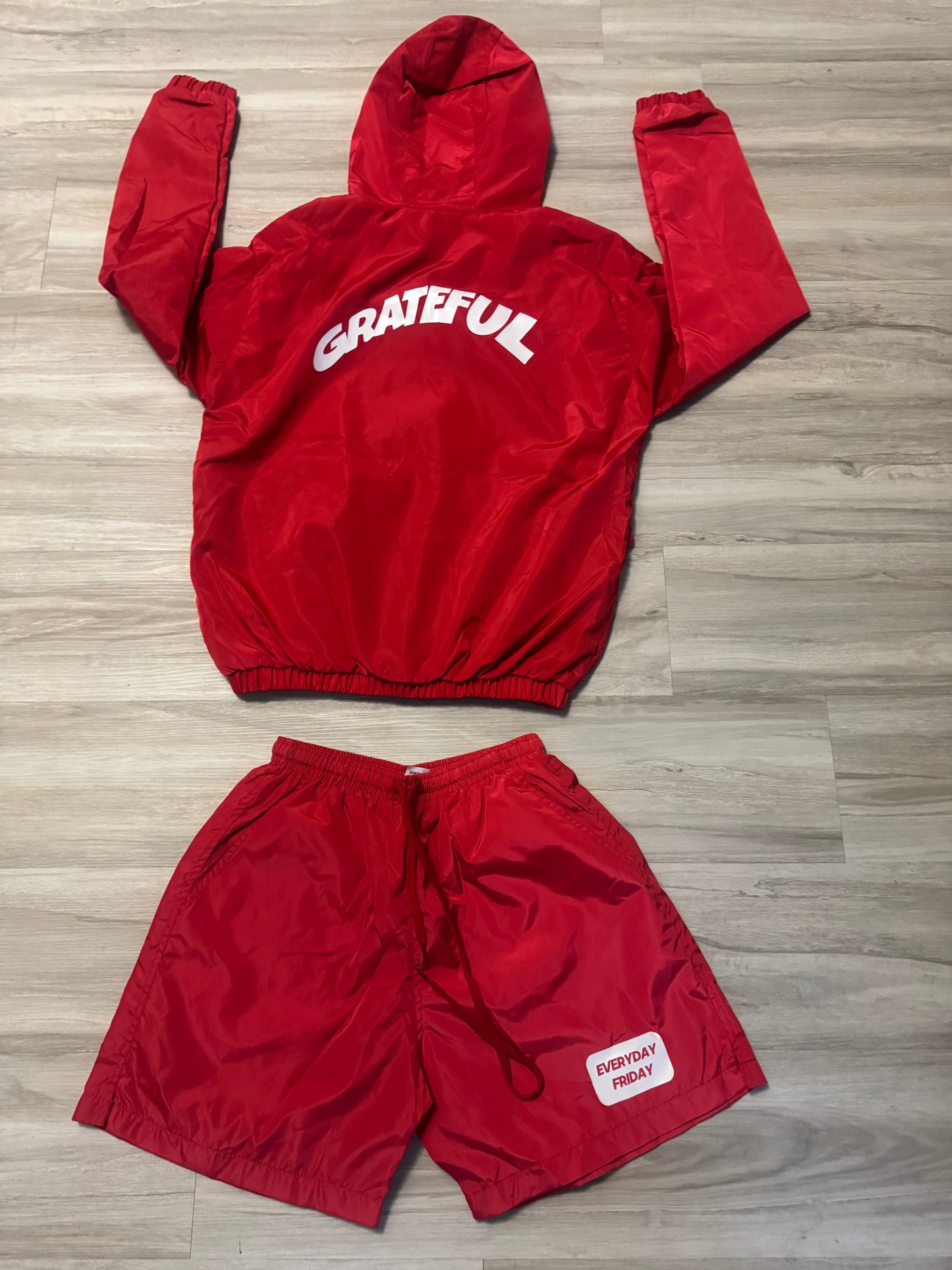 Red Reflective Windbreaker Short Set