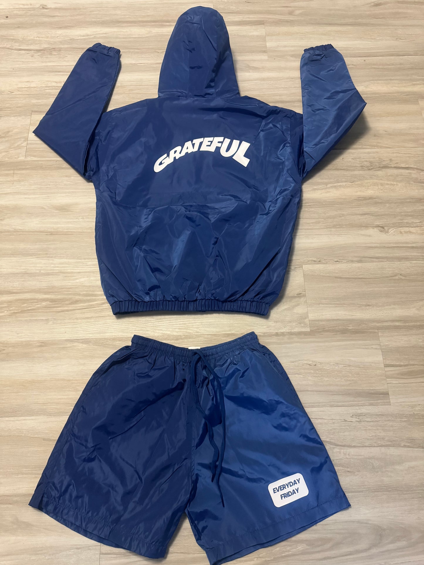 Blue Reflective Windbreaker Short Set