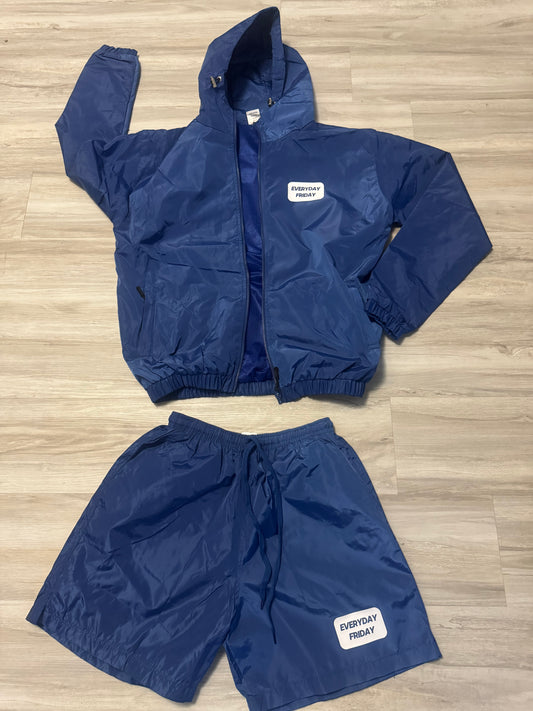 Blue Reflective Windbreaker Short Set